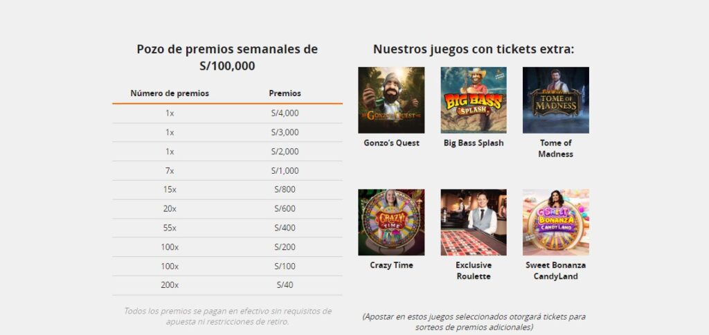 Pozo de premios y juegos promocionales de promoción el Tiket Dorado